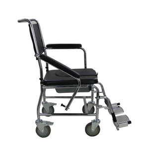Wheeled <b>Commode</b> <b>Chair</b> With U Shaped Seat Plate Gray Square Bucket For Hospital And Home Use - Product Image 4
