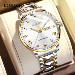 <span class=keywords><strong>นาฬิกา</strong></span>ควอตซ์ <span class=keywords><strong>LONGBO</strong></span> 83702 รุ่นใหม่ล่าสุด สำหรับผู้ชาย ดีไซน์คลาสสิก สายสแตนเลส หน้าปัดประดับเพชร สายสีทอง พร้อมปฏิทินคู่ - Product Image 2