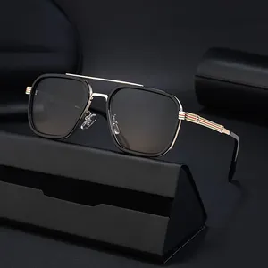 Partagas vente en gros de lunettes de soleil rétro vintage à monture carrée en métal à double pont UV400 pour hommes