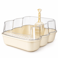 Bac à litière pour chat à bords hauts et ouverture supérieure, avec protection transparente et entrée frontale basse, disponible en petites et grandes tailles pour la vente en gros