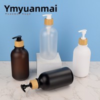En Stock: Botella de 500ml con Bomba Dosificadora de Bambú, Transparente, Negra Esmerilada, Blanca Esmerilada, de PET, para Champú y Gel de Ducha, Recargable para Viaje