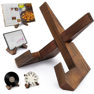 Support de livre en bois artisanal Honglin, couleur charbon de bois, fait main, pour la présentation de recettes, de magazines, de tablettes et de disques - Product Image 1