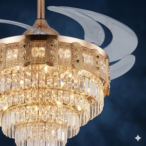 Modern Crystal LED <b>Ceiling</b> Fan with Retractable Blades <b>Remote</b> <b>Control</b> Silent Chandelier <b>Light</b> for Bedroom Living Decors - Product Image 4