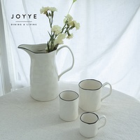 Assiettes en céramique nordique Joyye, peintes à la main, bord noir, vaisselle, ensembles de vaisselle, assiettes et bols en céramique blanche