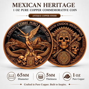 Moneda de desafío de cobre puro .999 de 5 oz, medalla con tótem de serpiente y estatua de ala de la herencia mexicana en relieve 3D para regalo de colección histórica - Product Image 1