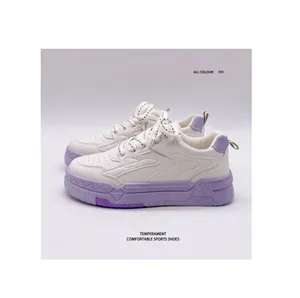 Весенне-осенние 2024 новые маленькие белые туфли на толстой подошве, обувь Таро фиолетового цвета