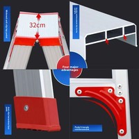Échelle pliante moderne en alliage d'aluminium, renforcée et épaissie, pour usage domestique, hauteur réglable de 1m à 3m, 5 marches, charge maximale de 150kg