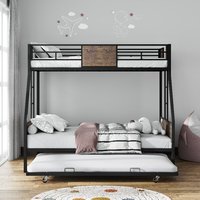 Lits superposés doubles avec lit gigogne, structure en métal gain de place, 2 échelles, panneau de protection, support de planche, ODM/OEM disponible