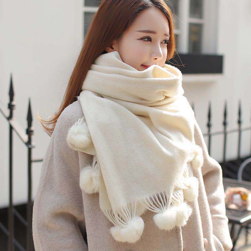 Cashmere Ladies Fur Scarf Female Cashmere Trim Faux Fur Shawl At