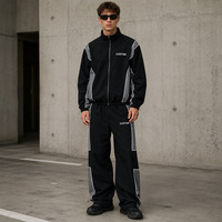 Ensemble de survêtement coupe-vent color block pour hommes, veste à col montant et pantalon ample à taille élastique, tenue de sport urbaine
