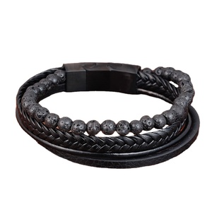Di alta Qualità di Pietra Naturale Lave Matte Onyx Perline In Acciaio Inox Catenaccio del Magnete Multi Layer Mens Del Cuoio Genuino Del Braccialetto Degli Uomini - Product Image 1