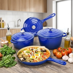 Ensemble de 4 ustensiles de cuisson en fonte émaillée, comprenant un faitout robuste et des casseroles/pannes avec 3 couvercles, compatibles lave-vaisselle et four, pour la cuisine domestique - Product Image 2