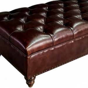Sillón Otomano de Cuero Genuino Marrón Vintage de Lujo Hecho a Medida con Botones, <span class=keywords><strong>Banco</strong></span> Largo para Sala de Estar o Dormitorio - Product Image 5
