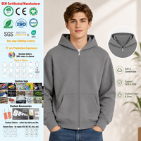 Sweat-shirt à capuche zippé pour homme avec logo personnalisé, en molleton oversize, épaules tombantes, poche kangourou, vêtement décontracté, service OEM