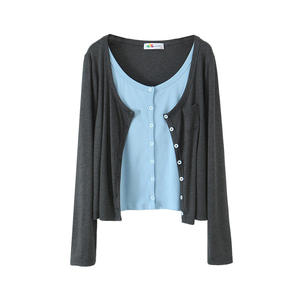 Runqi – Cardigan en tricot modal à blocs de couleurs, effet deux pièces, manches longues, grande taille, vêtements de protection solaire pour femme N9136 - Product Image 1