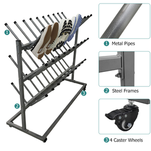 JH-Mech Metal <strong>Shoe</strong> Display <strong>Rack</strong> with Four 360 Degrees Caster <strong>Wheels</strong> Flexible Mobility 30 Pairs Stainless Steel Mobile Boot <strong>Rack</strong> - Product Image 2