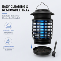 Lampe anti-moustiques électrique portable 18W, piège à insectes UV avec plateau amovible pour intérieur, extérieur et camping