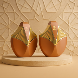 Envases de Perfume de Vidrio Personalizados de Forma Irregular en Negro y Dorado con Tapa Texturizada de Diseño Exclusivo y Embalaje de Lujo - Product Image 5