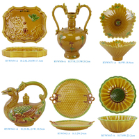 RYWN54-A Plateau en céramique jaune émaillée de style vintage de la dynastie Ming avec motif floral et papillon en relief