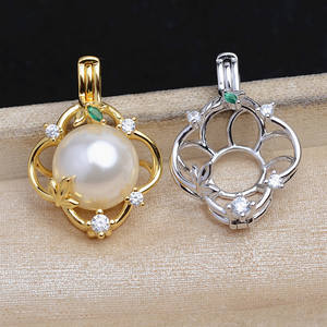 Colgante de Plata 925, Accesorios para Joyería DIY, con Base Hueca, Modelo 5839, 11.5-11.9mm, Bañado en Oro, Jaula para Perlas sin Perforar - Product Image 1