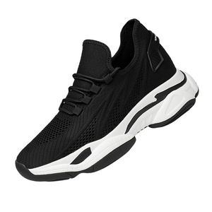 Chaussures d'ascenseur invisibles augmentant la hauteur pour hommes-Baskets de marche sportive tricotées à lacets légères noires - Product Image 4