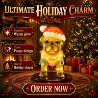 Luce LED 3D a Forma di Cane Pug Natalizio, Cucciolo con Cappello di Babbo Natale in Acrilico, IP44 Impermeabile, Decorazione da Giardino per Esterni