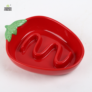 Bol pour <span class=keywords><strong>chat</strong></span> de nourriture lente en forme de fraise, alimentation saine anti-avale assiette de nourriture lente alimentation <span class=keywords><strong>chat</strong></span> bol de nourriture pour <span class=keywords><strong>chat</strong></span> en céramique - Product Image 3