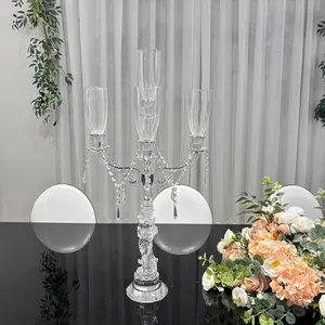 Candelabros de cristal de tallo largo baratos hechos a mano para decoración de boda