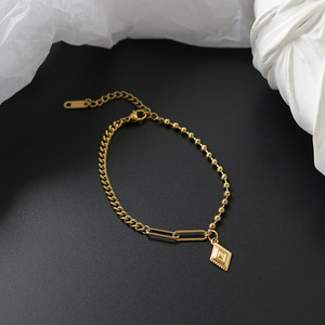 Wholesale Boho Jewelry Vintage Rhombus Interlocked Round <b>Bead</b> <b>Bracelet</b> Gold Plated Stainless Steel Summer Versatile Vacation Bra - Product Image 2