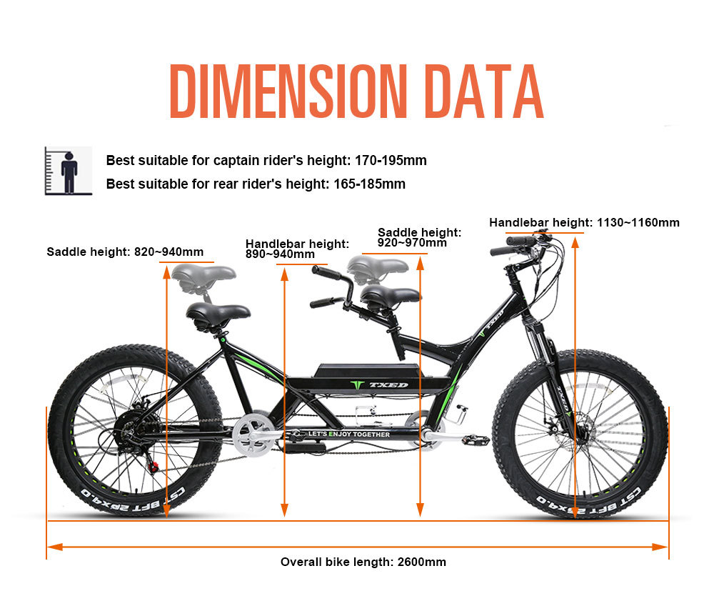 fat tire electric tandem bike bicycle EMS TB750 Adult Electric Tricycle Disc Brake Tandem Gear Cycle