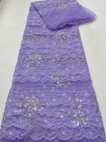 Tissu en dentelle florale bleu ciel en gros d'usine, maille de tulle perlée de sequins argentés pour robe de mariée et de soirée