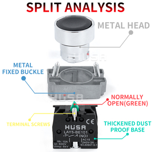 Husa Xb2 Push Button Chuyển Tự Thiết Lập Lại Phẳng Đầu 22Mm Bắt Đầu 1No NC Không/NC Momentary Cho 220V IP65 Màu Đỏ Màu Xanh Lá Cây Nhựa Kim Loại Đầu - Product Image 5