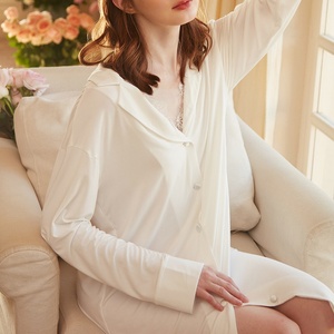 <span class=keywords><strong>Camicia</strong></span> <span class=keywords><strong>da</strong></span> <span class=keywords><strong>Notte</strong></span> Sexy in Stile Francese per Donna, Bianca, in <span class=keywords><strong>Modal</strong></span>, Stampata, Traspirante, Termica, Casual, Estiva, Primaverile, Tessuta, a Maniche Lunghe - Product Image 5