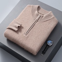 Benutzerdefiniertes Logo OEM Herren Nerz-Kaschmir Viertelreißverschluss Strickpullover Mock Neck Flauschiger Strickpullover Lässiger Winter-Strickpullover