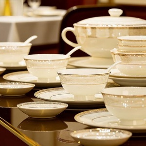 24pcs Embossed Gold Porcelain Tableware <b>Set</b> Luxury Style Bone China Dinner <b>Sets</b> - Product Image 6