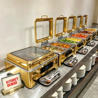 Chauffe-Plat Électrique de Luxe 6L en Acier Inoxydable Doré, Équipement de Buffet Durable avec Matériaux en Laiton