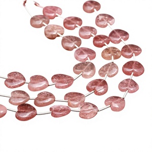 Natural Strawberry Quartz <b>Heart</b> Beads 12-13mm <b>Pink</b> Quartz Carved Gemstone Crystal Beads Wholesale Bulk <b>Heart</b> Shape Beads 8 Inch - Product Image 1