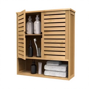 Armoire à pharmacie murale moderne à double porte en bambou, 2 niveaux, multifonctionnelle, non pliable, rangement durable - Product Image 2