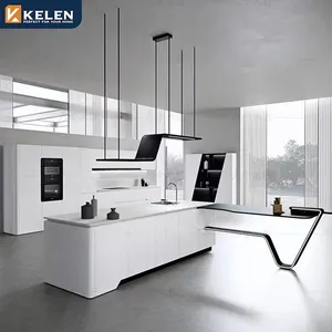 Kelen 2024 gabinete de cocina ideas islas de alto brillo moderno proveedor modular diseño de lujo muebles de madera gabinetes de cocina blancos