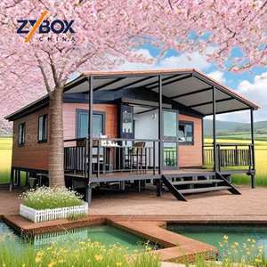 Villa <span class=keywords><strong>de</strong></span> luxe <span class=keywords><strong>de</strong></span> type resort avec jardin, maison modulaire préfabriquée extensible <span class=keywords><strong>de</strong></span> 20 pieds sur 40 pieds avec toit en pente et porche, pour les marchés américain et australien - Product Image 1