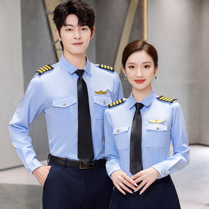 Pilot Uniform Shirt Short Sleeve Solid Color Polyester Slim Fit Unisex Airline Uniforms - Product Image 3