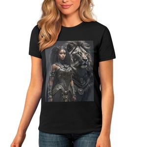 Camiseta de mujer personalizada de envío rápido de fábrica, camiseta informal de manga corta con cuello redondo, camiseta de gran tamaño, camisetas gráficas de niña y <span class=keywords><strong>León</strong></span> Animal - Product Image 4