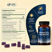 Gummies Probiotiques et Prébiotiques SYC BIO Confort Doux 50 Unités Framboise Bleue Vente en Gros Fournisseur B2B Marque Privée OEM ODM Usine