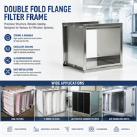 Rangka Filter Aluminium Flensa Ganda Ukuran Khusus untuk Penggantian Filter Panel Lipat AHU Cleanroom HVAC