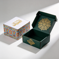 Caja de Regalo de Cartón Corrugado con Diseño Personalizado, Logotipo Personalizado, Color Verde Premium, Patrón Mandala con Lámina Dorada, Venta al Por Mayor