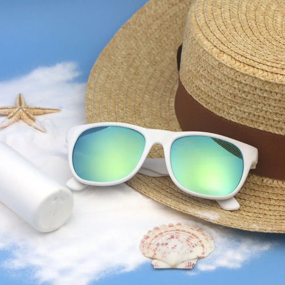 Özel logo yaz parti ucuz PP güneş gözlüğü beyaz promosyon tatil hediye güneş gözlüğü 2023