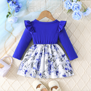 ชุดเดรสเด็กผู้หญิงผ้าขนสัตว์เนื้อนุ่ม แต่งระบายขอบ แขนยาว ลายดอกไม้น่ารัก ซักได้ เหมาะสำหรับฤดูใบไม้ผลิและฤดูใบไม้ร่วง - Product Image 2