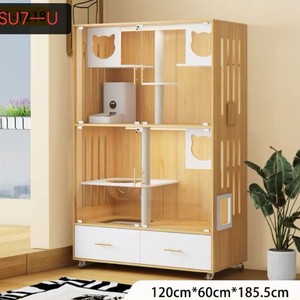 Villa Kucing Mewah 2 Lantai dari Kayu - Kandang & Rumah Kucing Persegi Panjang untuk Rumah Tangga dengan Sarang Tahan Air, Rumah Kucing Besar untuk Pembiakan di Dalam Ruangan - Product Image 3