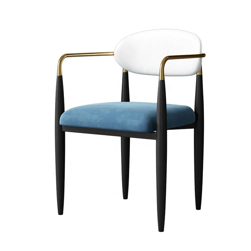 Luxo moderno mobiliário de interiores sala de estar sentado saco de veludo de algodão Azul braço cadeira de jantar buffet do hotel de aço inoxidável