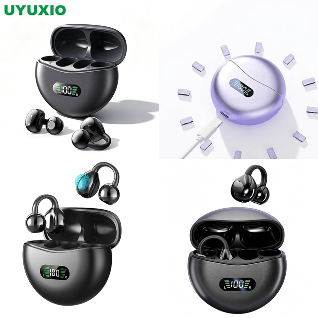 Daily Use Wireless Clip On Earbuds for Travel Office Other Consumer Electronics Memory Ear Hooks Secure Fit Type C Charging Case